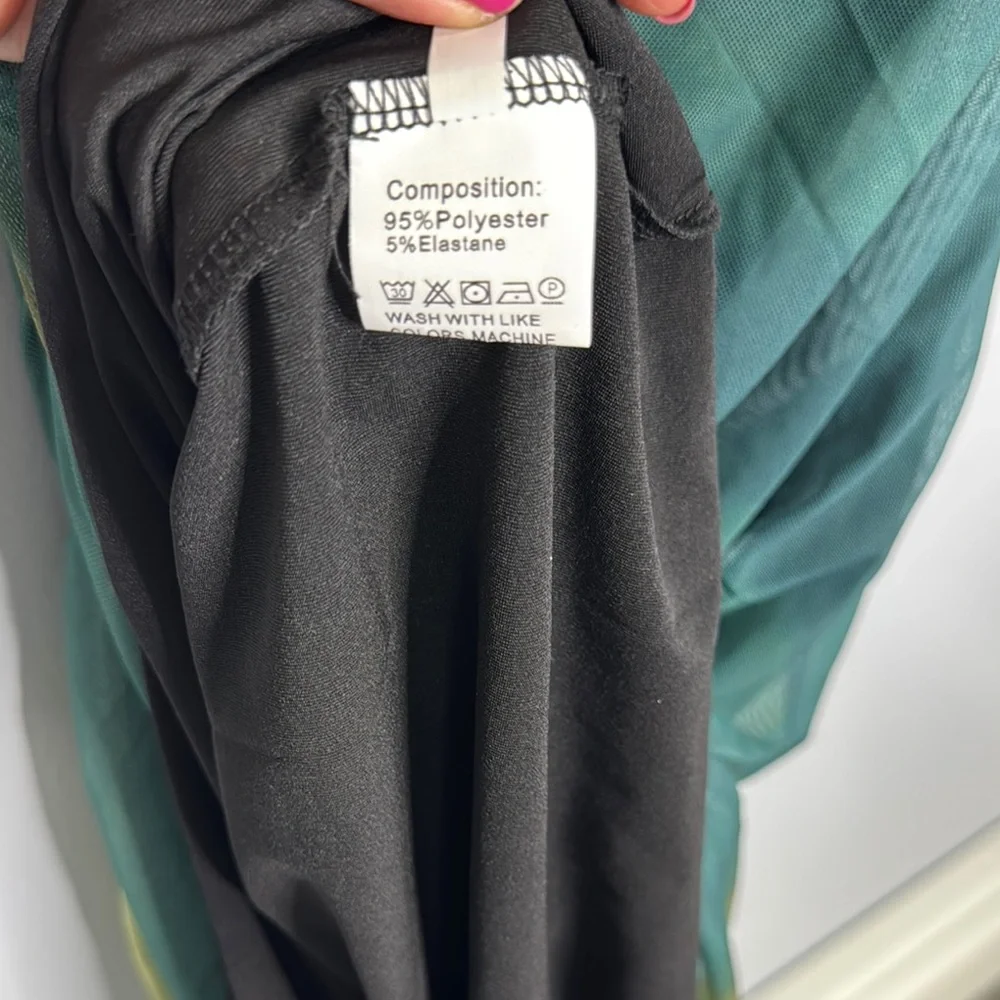 Elegant Teal & Olive Bodycon Long Sleeve Dress Sz S - Picture 7 of 7